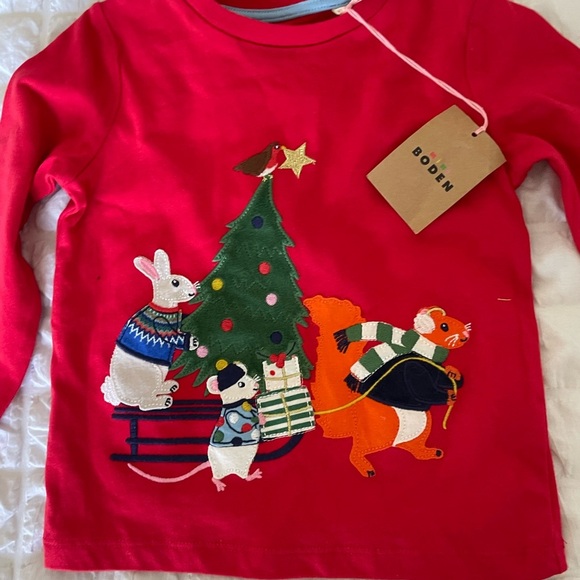 Boden Red Long Sleeve Christmas Tee - Picture 4 of 7